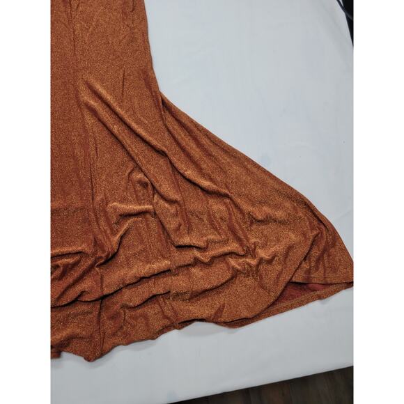 Shein L Burnt Orange Sparkle Glitter Fall Boho Spaghetti Strap Adjustable Dress - Picture 10 of 12